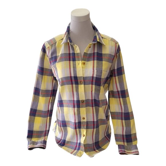 American Eagle Outfitters Tops - AE Yellow and Blue Boyfriend Fit Long Sleeve Button Up - Size Small
